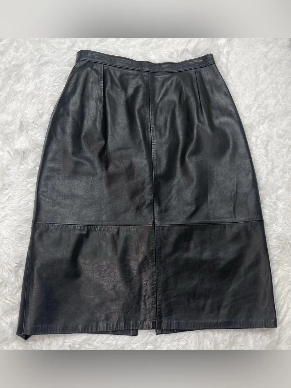 Vintage Y2K 100% Genuine Leather Midi Pencil Skirt Women’s Size 9/10 Black 90s